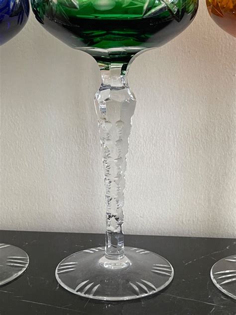 Ajka Marsala Cut To Clear Multicolor Crystal Hock Wine Glasses Set Of 4 Ebay