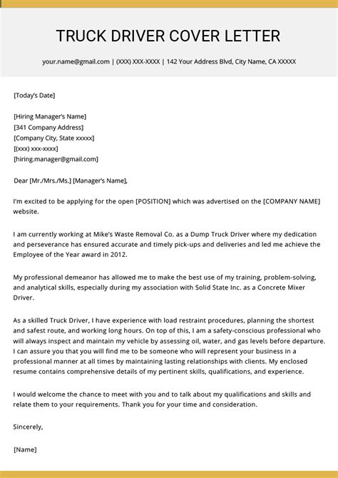 Truck Driver Cover Letter Example And Writing Tips Resume