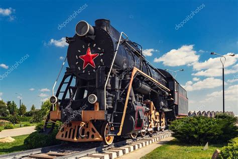 Old Soviet Steam Locomotive On A Pedestal Steam Locomotive