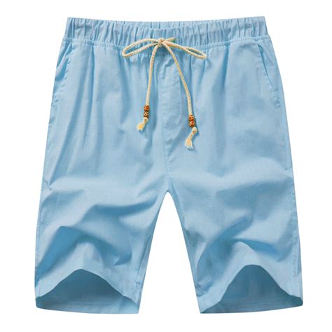 Light Blue Cargo Shorts For Men Male Summer Casual Solid Short Pant Bead Drawstring Short