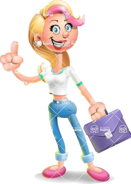 Cute Blonde Girl In Jeans Cartoon Vector 3d Character Briefcase 2 Graphicmama