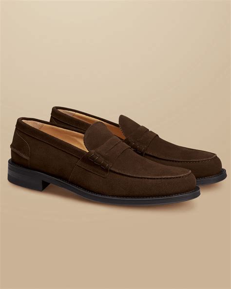 Suede Penny Loafers Chocolate Brown Charles Tyrwhitt