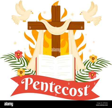 Ilustración Del Domingo De Pentecostés Con La Llama Y La Paloma Del