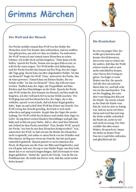 Grimms Märchen allgemeine Deutsch DAF Arbeitsblätter pdf doc