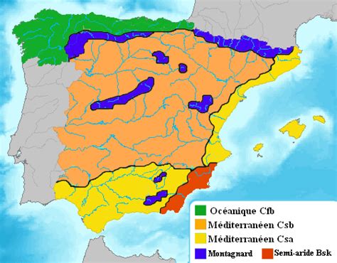 A középkorban, több mint öt évszázadig, nagy aterületek voltak. File:Carte climatique de l'Espagne-fr.png - Wikimedia Commons