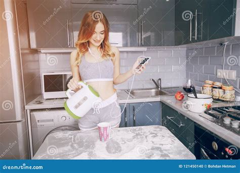 Girl In The Kitchen Stock Photo Image Of Glamour Headphone 121450140