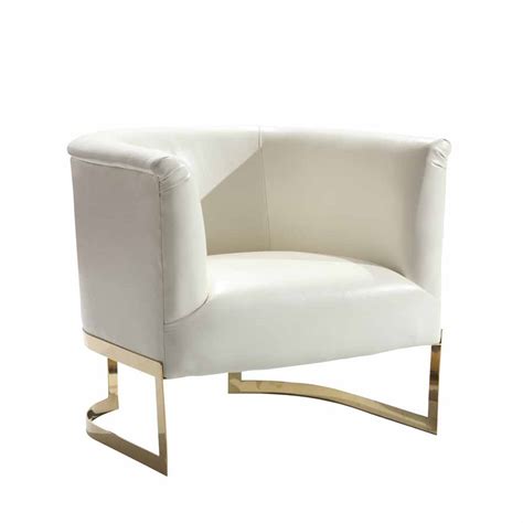 Bring home a comfy accent chair. White Bonded Leather Modern Accent Chair Gold Metal Frame