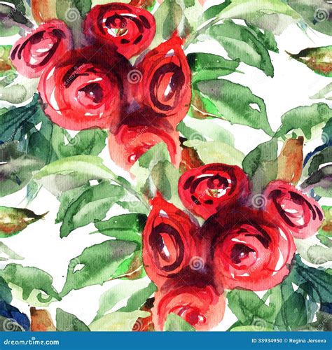 Beautiful Roses Flowers Watercolor Painting Stock Photo Image 33934950