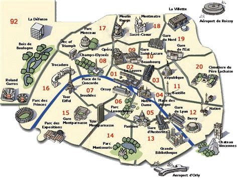 Paris International Guides And Tours Map Of Famous Monuments In Paris