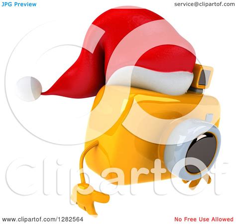 Clipart Of A 3d Yellow Christmas Camera Character Wearing