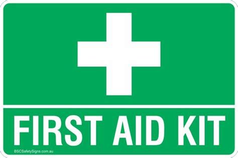 First aid kits generally have bandages, medication, and supplies for cleaning and treating wounds, but without any mandatory guidelines, specific contents and quantities vary. First Aid Kit Safety Signs & Stickers Safety Sign - First ...
