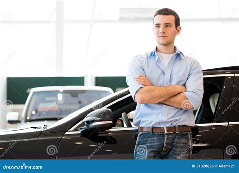 Man Standing Near A Car Stock Photo Image Of Accomplish 31328826