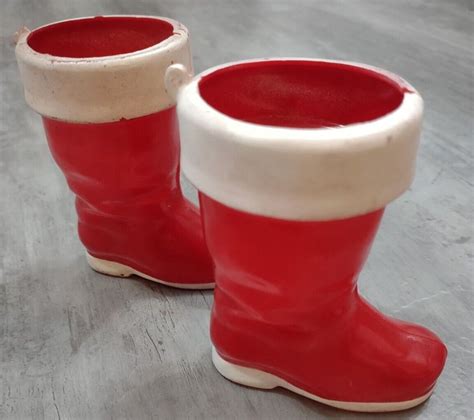 Vintage Pair Of Rosbro Plastic Red Santa Claus Boot Ornament Candy Containers Ebay Candy