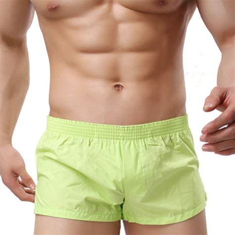 Uhuse Mens Solid Color Mid Rise Casual Home Shorts Sexy Breathable Boxer Briefs