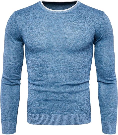 Mens Pullover Sweatshirt Long Sleeve Round Neck Fit Color Slim Solid