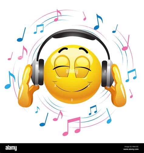 Smiley émoticone à écouter De La Musique Smiley Tenir Le Casque Sur La