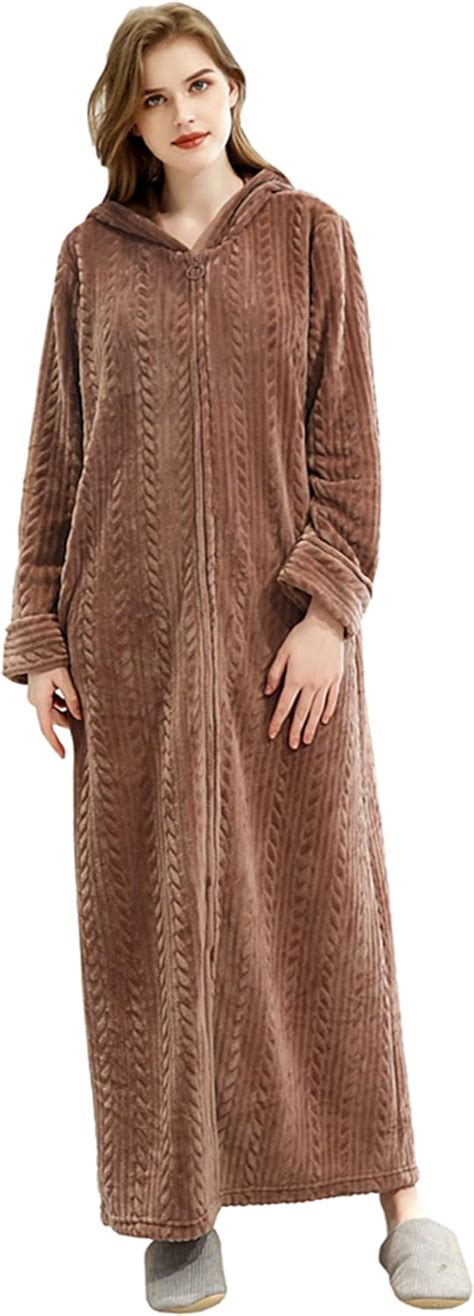 Kinloy Ladies Full Length Zip Up Hooded Dressing Gown Women Comfy