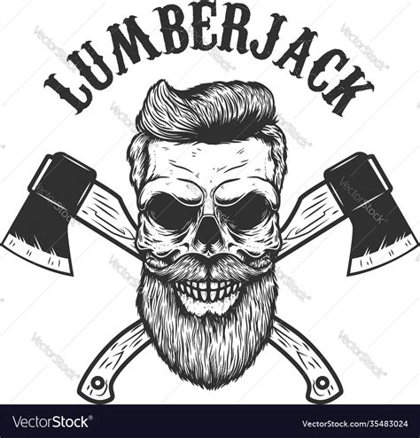 Lumberjack Skull With Crossed Axes Design Element Vector Image