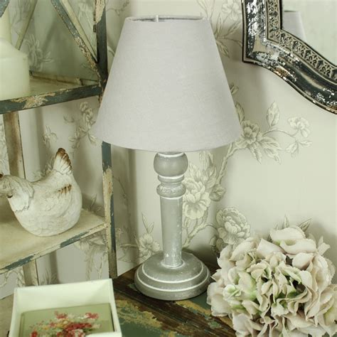 Grey Wooden Tablebedside Lamp With Beige Linen Shade