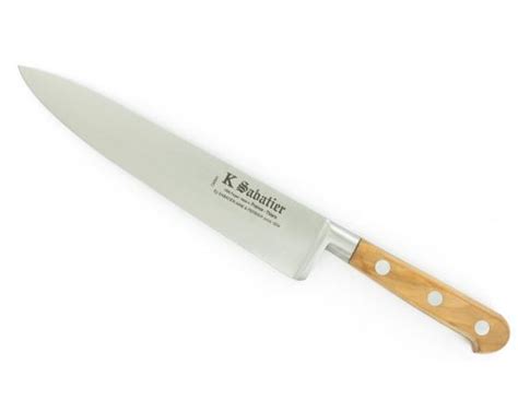 Cooking Knife 8 In Carbon Steel Olive Wood Handle Professional