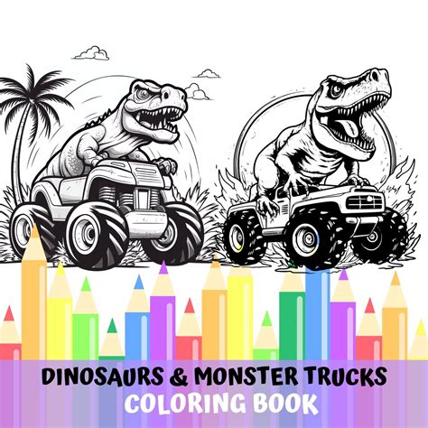 20 Monster Truck Coloring Pages T Rex Dinosaurs Monster Truck Etsy