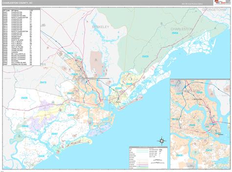 Charleston County, SC Wall Map Premium Style by MarketMAPS
