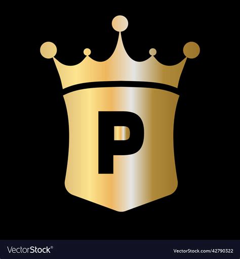 Letter P Crown And Shield Logo Template Royalty Free Vector