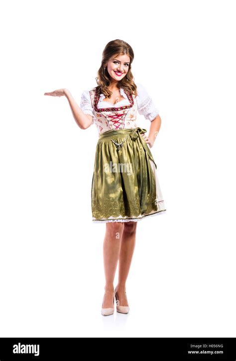 Beautiful Woman In Traditional Bavarian Dress Studio Shot Isol Stock