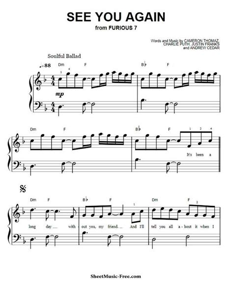 The song is featured in the 2015 action film, furious 7, as a final tribute to paul walker, who died in a car crash in november 2013. See You Again Easy Piano Sheet Music Charlie Puth ...