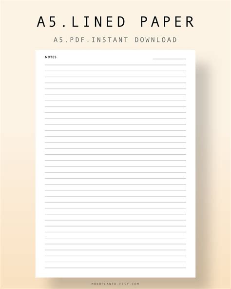 A5 Lined Paper Printable Planner Pdf Inserts Study Lined Etsy
