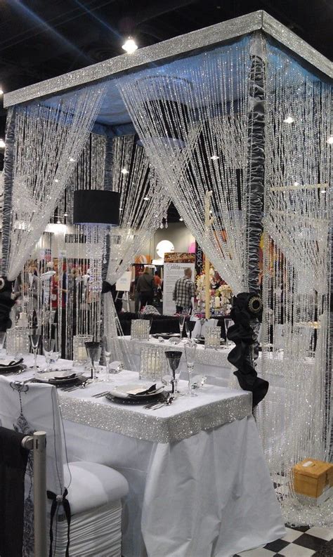 Crystal Strands Over Black And White Themed Table Las Vegas Wedding