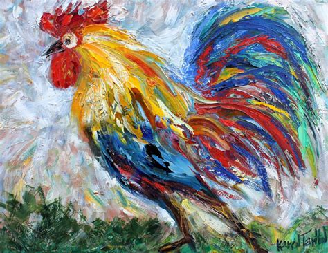 Rooster Painting Original Oil Abstract Palette Knife Impressionism On