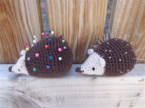 Crochet Hedgehog Pincushion Sewing T Wildlife Dark Brown Or Etsy