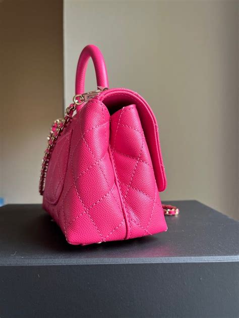 New Chanel 22k Mini Coco Top Handle Classic Flap Bag In Hot Pink