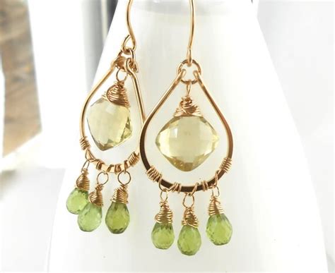 Items Similar To Wire Wrapped Gold Gemstone Chandelier Earrings Lemon