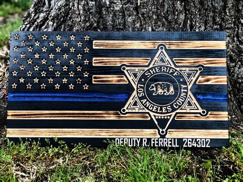 Personalized Wood Thin Blue Line Flag Wall Art Police Wooden Etsy