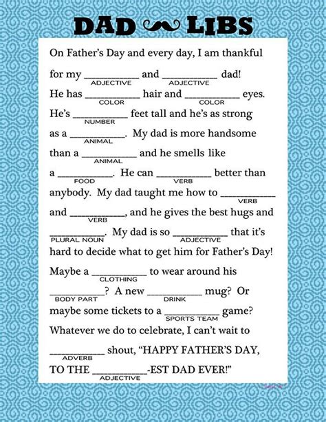 Pin By April Dikty Ordoyne On Mad Libs Fathers Day Printable