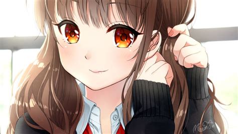 Anime Girl Brown Hair Smiling Close Up Original Anime Girl Wallpaper 1920x1080 1078840