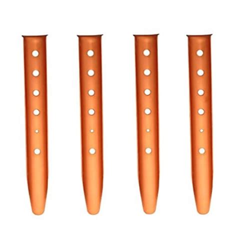 Set Of 4 Orange Aluminum Tent Stakes For Camping In Snow And Sand