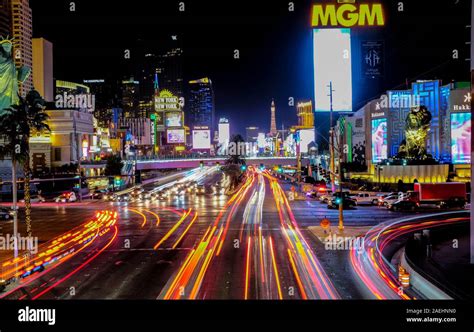 Long Exposure Shot Of The Las Vegas Strip At Night Las Vegas Nevada