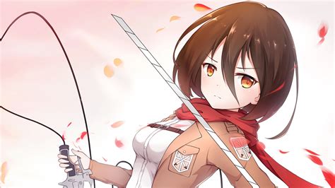 Attack On Titan Mikasa Ackerman With Sword Weapon With Pink Background Hd Anime Wallpapers Hd