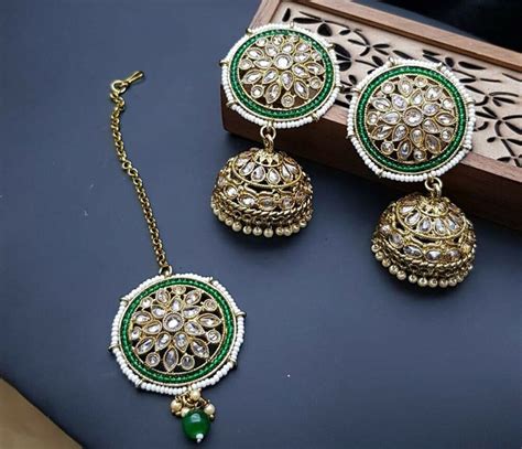 Designer Kundan Earrings Sets Traditional Indian Wedding Jhumka With