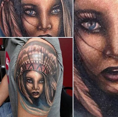 Breathtaking Very Detailed Colored Shoulder Tattoo Of Cute Indian Girl