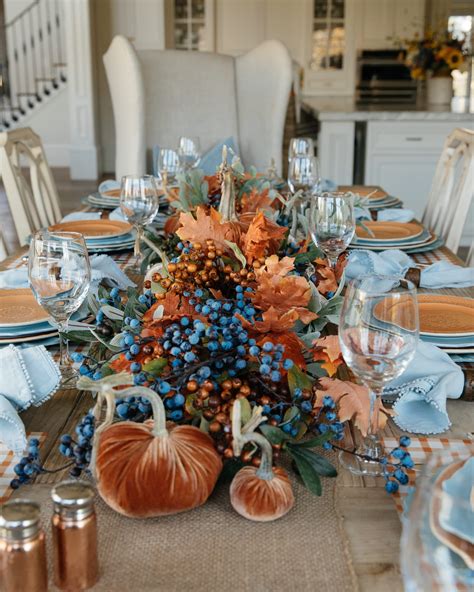 Blue And Orange Pumpkin Themed Tablescape Home With Holly Blue Fall