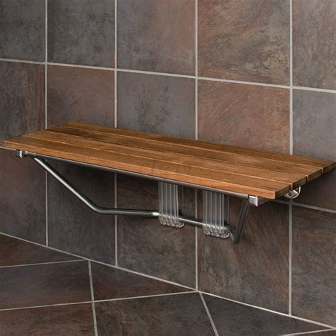 Clevr 36 Wall Mounted Double Folding Shower Bench Seat Teak Wood