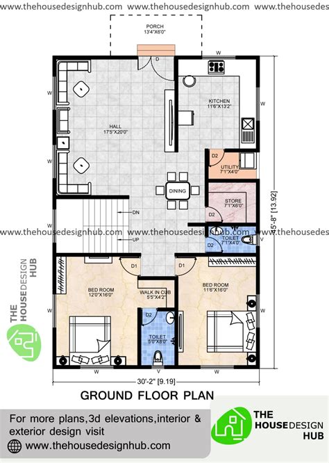 30 X 45 Ft 2bhk Floor Plan Under 1500 Sq Ft The House Design Hub