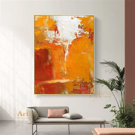 Oversized Abstract Painting Orange Abstract Canvas Art Framed Etsy