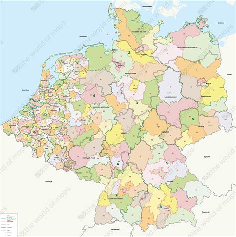 Digital Postcode Map Benelux Germany 1 And 2 Digit 1393 The World