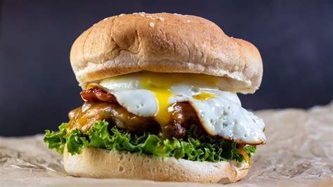 Egg Burger Bacon Cheeseburger With A Fried Egg On Top