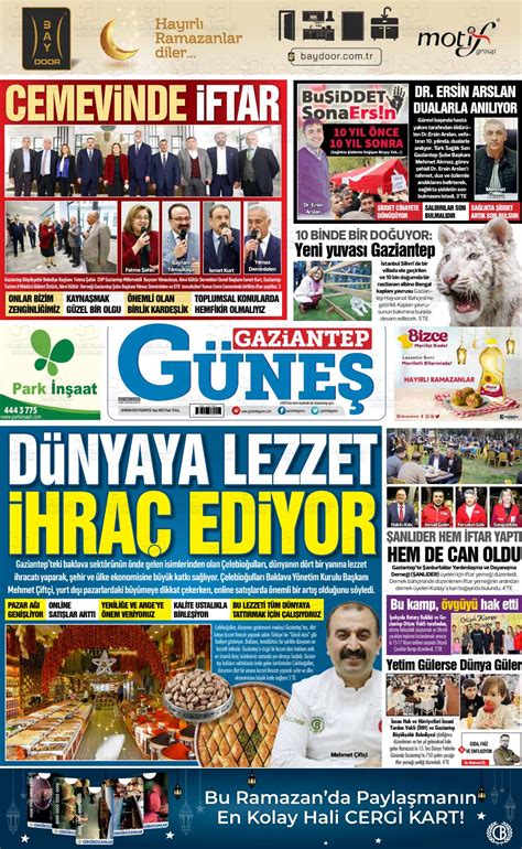 18 Nisan 2022 tarihli Gaziantep Güneş Gazete Manşetleri